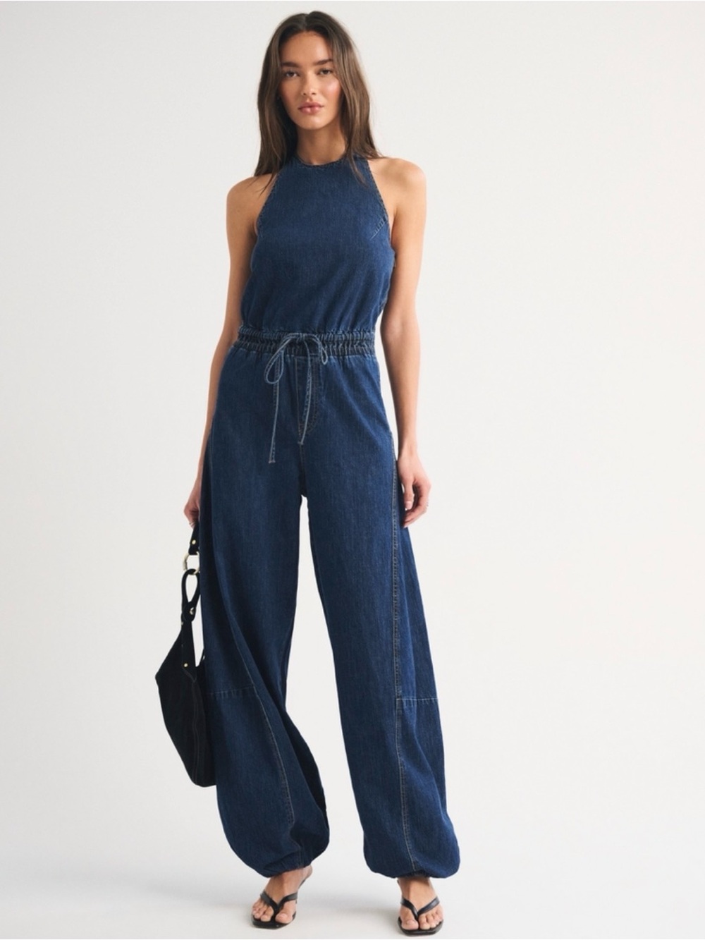 Abercrombie & Fitch Dark Blue Denim Halter Jumpsuit